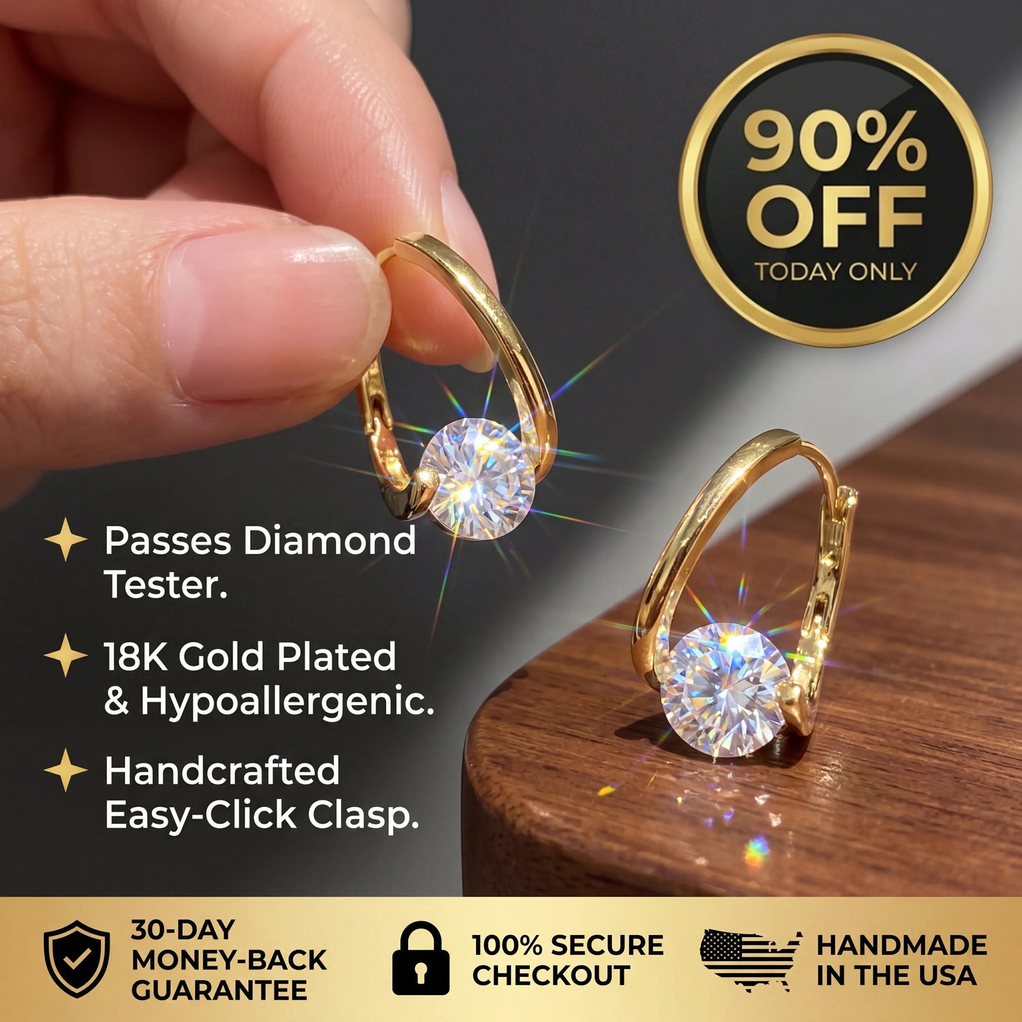 đ„ LAST DAY 90% OFF: The Signature "Everlasting Brilliance" 18K Gold Huggies