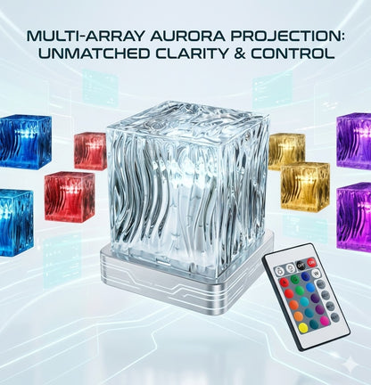 16-Color RGB Ocean Wave Projector Light - Remote Controlled LED Aurora Night Light with Water Ripple Effect - Crystal Table Lamp for Bedroom, Office & Home Decor