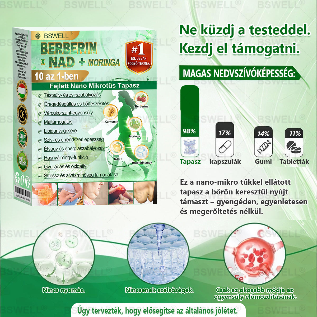 🏆🏆BSWELL® Nano mikrotűs karcsúsító tapasz (Naponta csak egyszer, 28 nap alatt látható változások 👍 Elhízás, szív- és érrendszeri egészség, cukorbetegség, alvási apnoe, bélrendszeri egészség, ízületi problémák és még sok más támogatására)✅