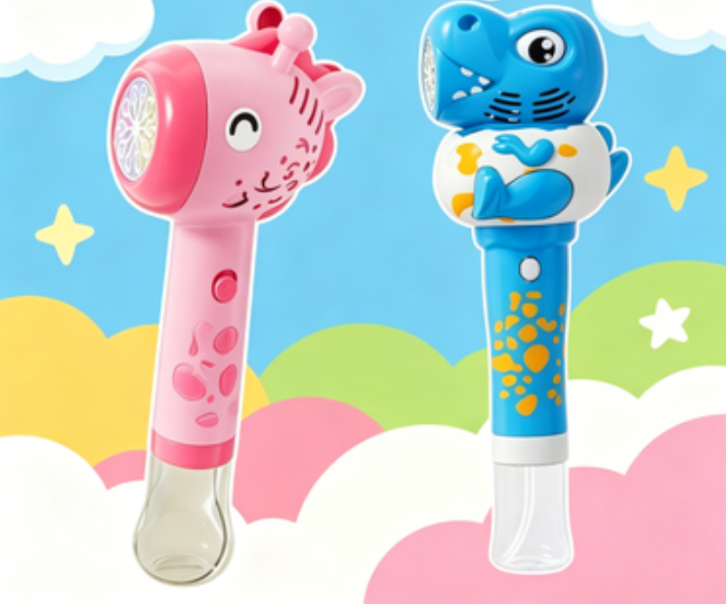 Kids' Cartoon Dinosaur & Giraffe Bubble Wand, Automatic Light-Up Bubble Toy