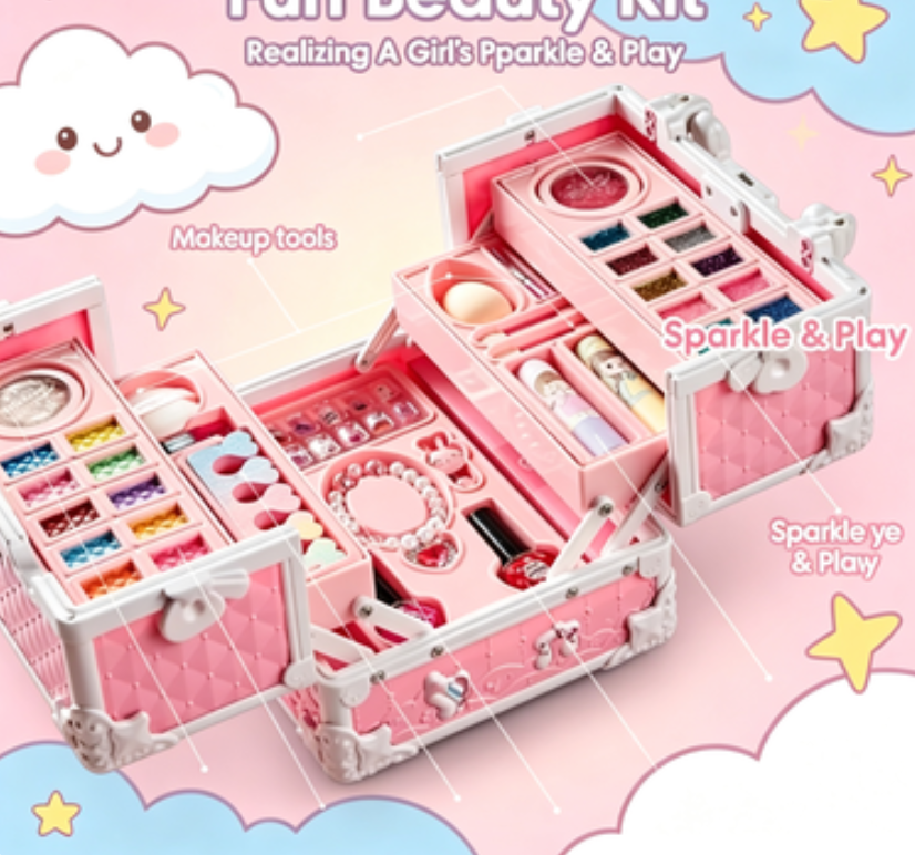 Safe Non-Toxic Kids Makeup Kit for Girls - Washable Princess Pretend Play Cosmetic Set with Mirror, Ideal Birthday Gift