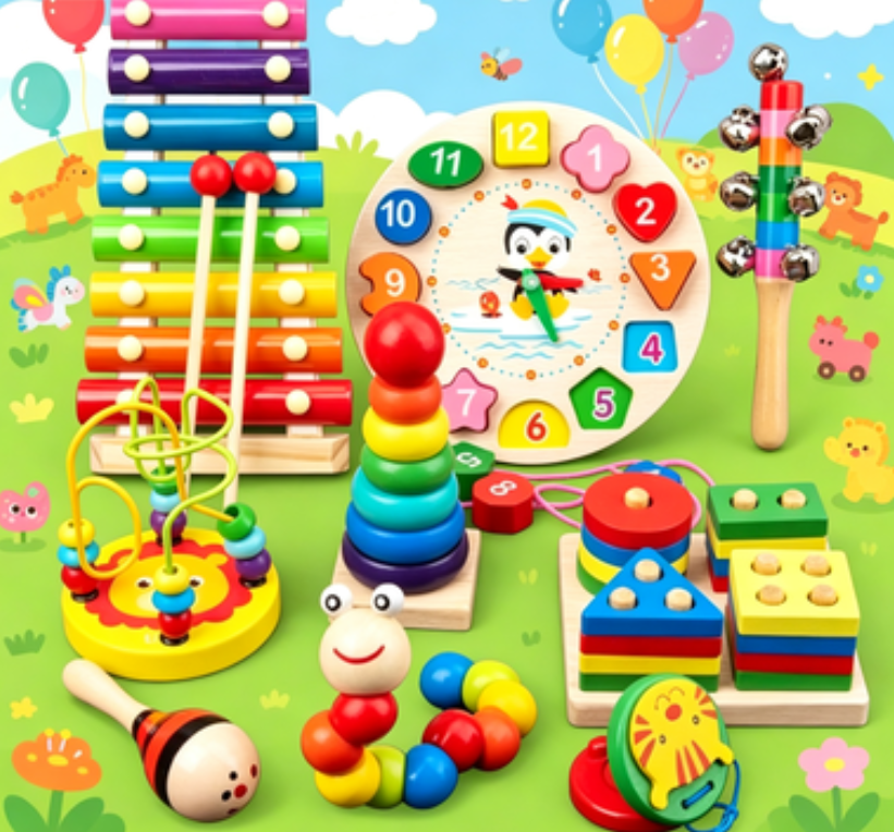 9-in-1 Wooden Montessori Toy Set - Musical Instruments & Sensory Learning Toys for Toddlers