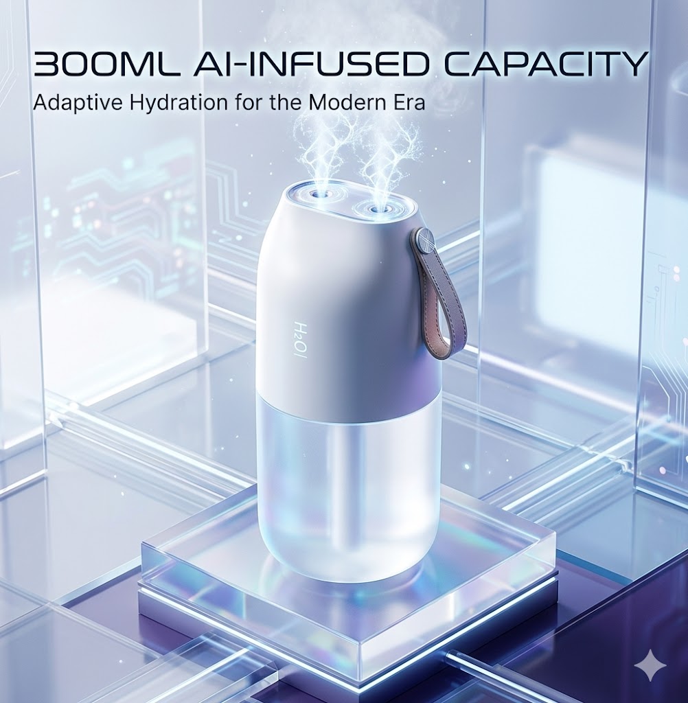 Cordless Portable Humidifier with 2000mAh Rechargeable Battery - 300ml Mini Ultrasonic Mist Maker - Silent USB Water Sprayer for Bedroom and Desktop