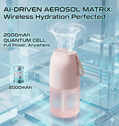 Cordless Portable Humidifier with 2000mAh Rechargeable Battery - 300ml Mini Ultrasonic Mist Maker - Silent USB Water Sprayer for Bedroom and Desktop