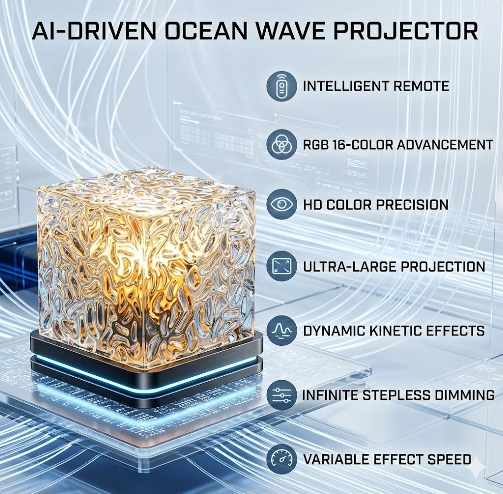Flame Crystal Atmosphere Lamp - Rotating Water Ripple Projector Light - 16-Color RGB Dynamic Night Light for Modern Home Decor & Aesthetic Room Lighting