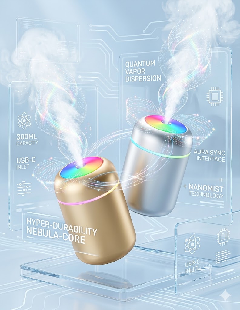 Portable 300ml Car Humidifier & Mini Aromatherapy Diffuser - Ultrasonic Air Purifier with Color Changing LED Light - Perfect for Vehicle, Travel, and Desktop