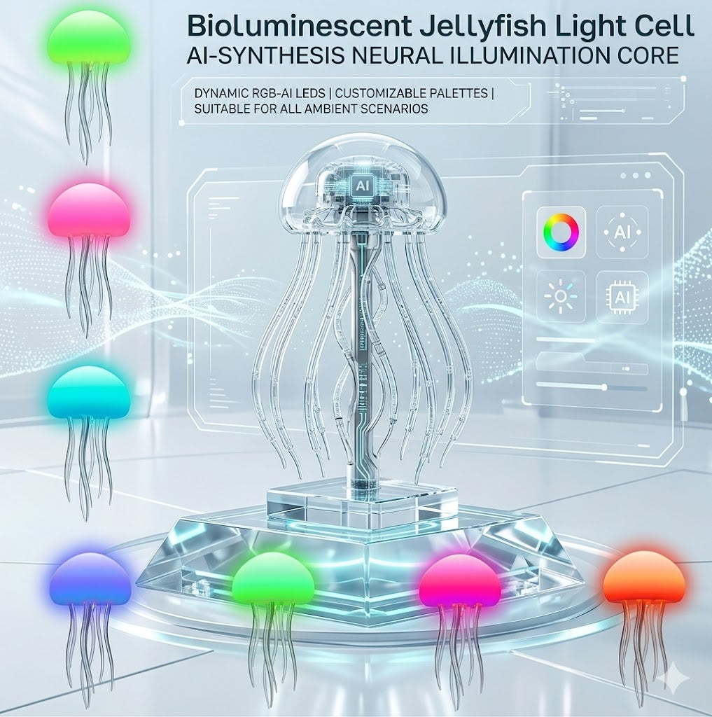Rhythm Sync Bionic Jellyfish Light - Dynamic Dancing Whiskers RGB Atmosphere Lamp - Wireless Rechargeable Touch Bedside Lamp with Color Gradient