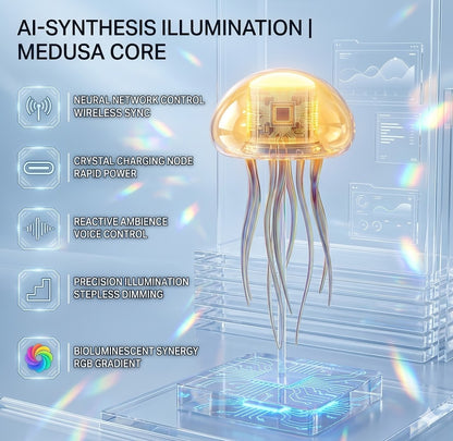 Rhythm Sync Bionic Jellyfish Light - Dynamic Dancing Whiskers RGB Atmosphere Lamp - Wireless Rechargeable Touch Bedside Lamp with Color Gradient
